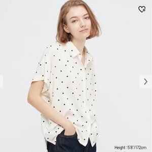 Uniqlo - rayon button down t-shirt - white polka dot - size S